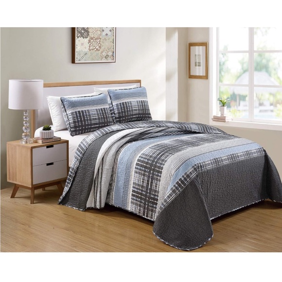 Better Homes Style Full/Queen Reversible Quilt, Blue, Gray, & White - Picture 2 of 8